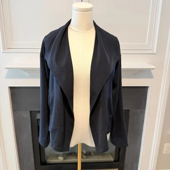 🔵 Navy Open Front Drape Jacket | Max Studio London | Size S - Picture 2 of 11
